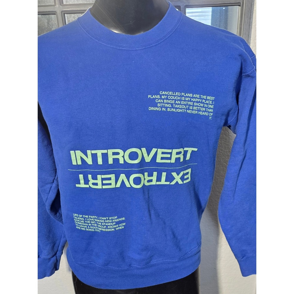 Friday + Saturday Introvert Extrovert Graphic Sweatshirt Hanes Royal Blue Small